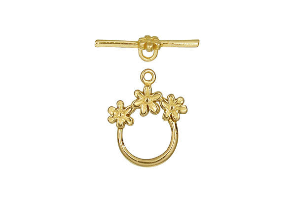 Brass Three Flower Toggle Clasp, 21.0mm