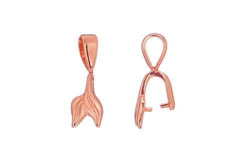Copper Double Hanging Leaf Pinch Bail, 20.0x6.0mm