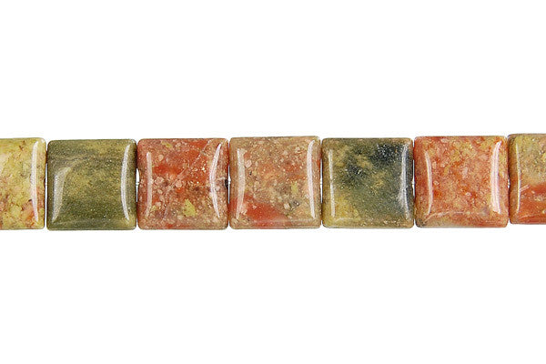 Unakite Flat Square Beads