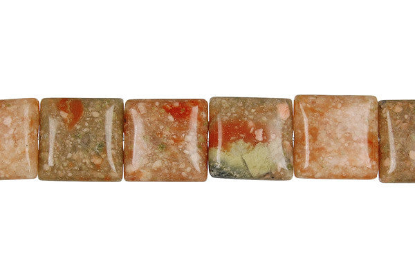 Unakite Flat Square Beads