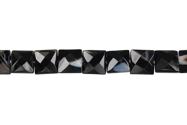 Sardonyx (Black) Faceted Square Beads