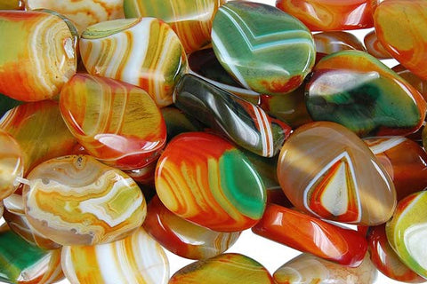 Agate (Rainbow) Twisted Flat Oval Beads