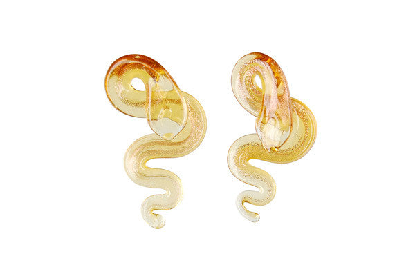Murano Foil Glass Snake Earrings (Amber)