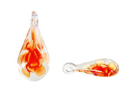 Murano Foil Glass Briolette Flower Earrings (Orange)