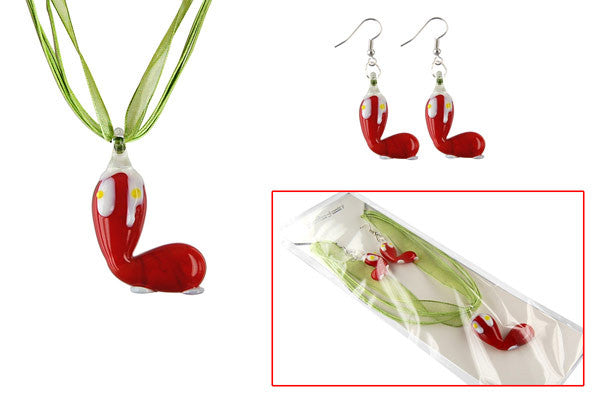 Lampwork Glass Pendant Necklace & Earrings, Christmas Boot