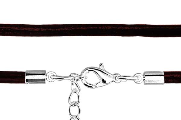 Leather Necklace, Brown with Silver-Plated Clasp