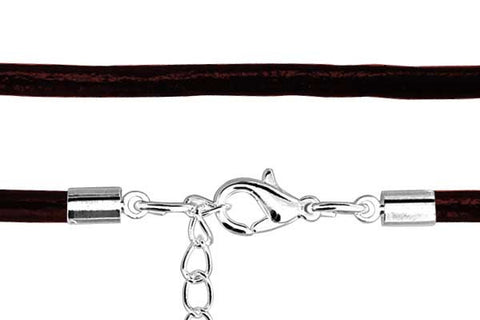 Leather Necklace, Brown with Silver-Plated Clasp