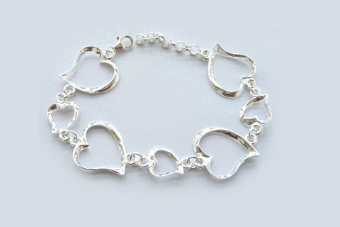 Sterling Silver Hearts Bracelet, 7"