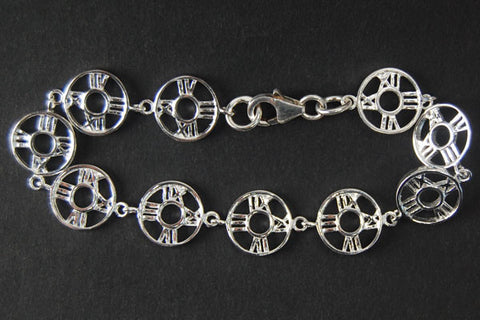 Sterling Silver Roman Numerals Bracelet, 7.5"
