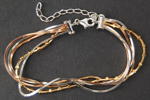 Gold-Filled 3-tone 5-Strand Box Bracelet, 8"