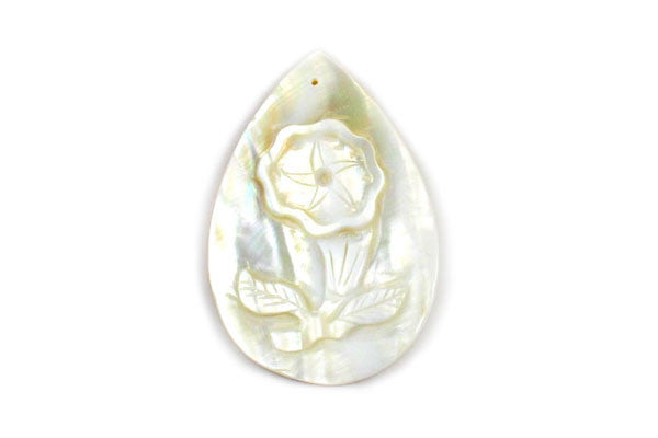 Pendant Shell (White MOP) Carved Trumpet Flower (Flat Briolette)
