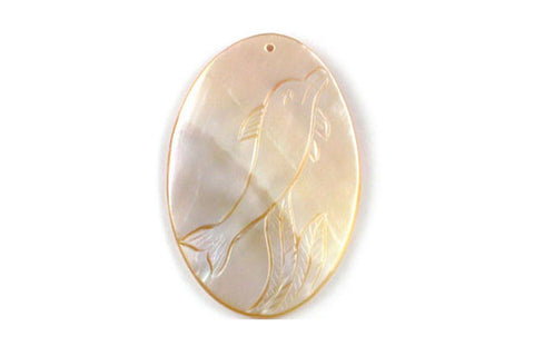 Pendant Shell (White MOP) Assorted Carved Fish (Flat Oval)
