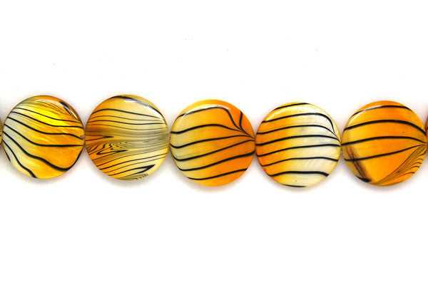 Shell (Spray-Paint MOP) Coin (Yellow and White) Beads