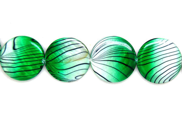 Shell (Spray-Paint MOP) Coin (Green and White) Beads