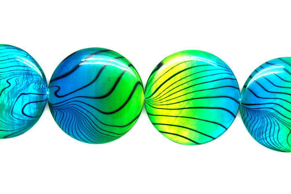 Shell (Spray-Paint MOP) Coin (Yellow and Aqua) Beads