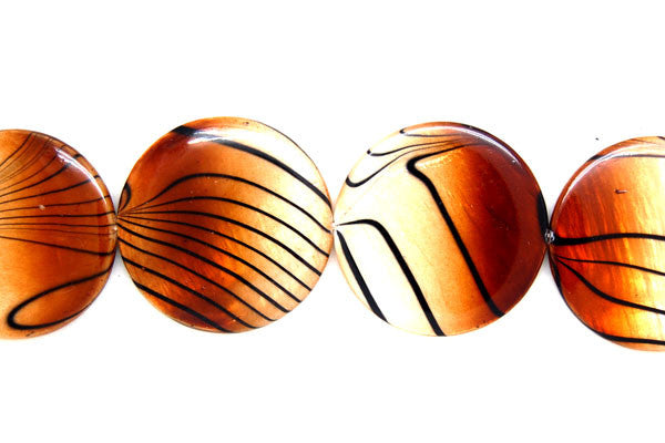 Shell (Spray-Paint MOP) Coin (Brown and White) Beads