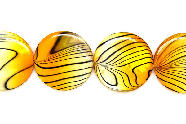 Shell (Spray-Paint MOP) Coin (Yellow and White) Beads