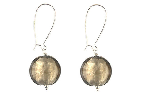 Murano Foil Glass Button Earrings (Gray)