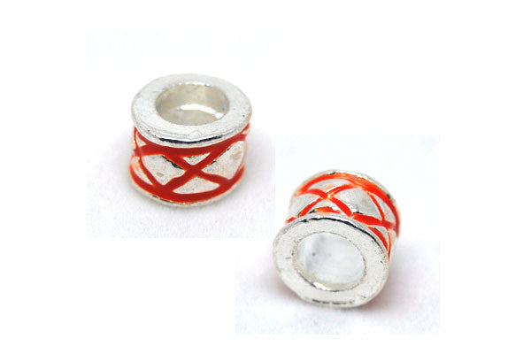 Metal Alloy Silver Tube w/Orange Diamond Shape, 7x9mm