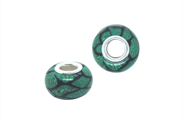Fimo Rondelle w/Silver-Plated Core (Green Honeycomb), 10x15mm