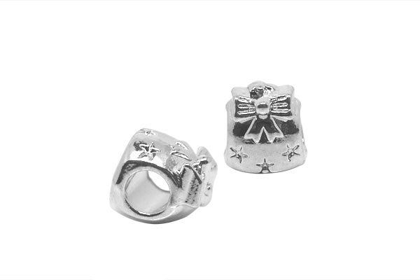 Metal Alloy Beads Gift Bag w/Ribbon & Stars (Silver-Plated), 9.5x11mm
