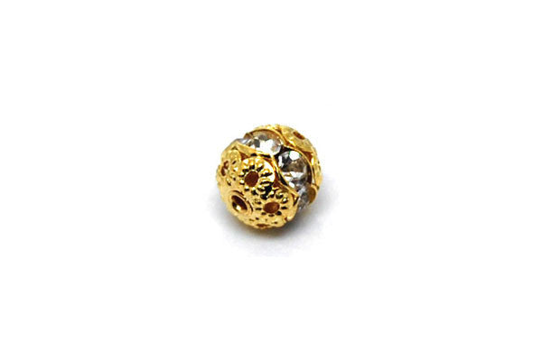 Gold-Plated Brass Round w/Clear Rhinestone, 6mm