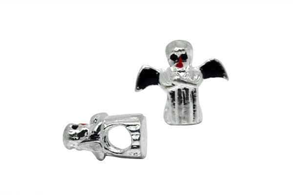 Metal Alloy Beads Angel w/Black & Red Enamel (Silver), 14x16mm