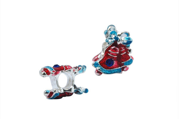 Metal Alloy Beads Bells w/Blue Rhinestone (Silver), 13x15mm