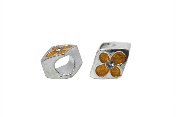 Metal Alloy Beads Diamond w/Yellow Enamel & Clear Rhinestone (Silver), 8x12mm