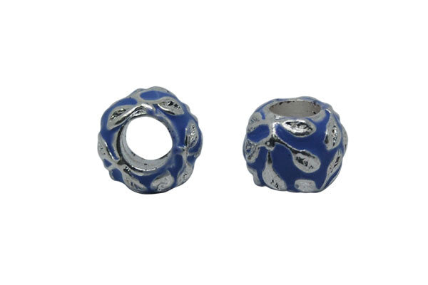 Metal Alloy Beads Drum w/Blue Enamel & Clear Rhinestone (Silver), 9x11mm