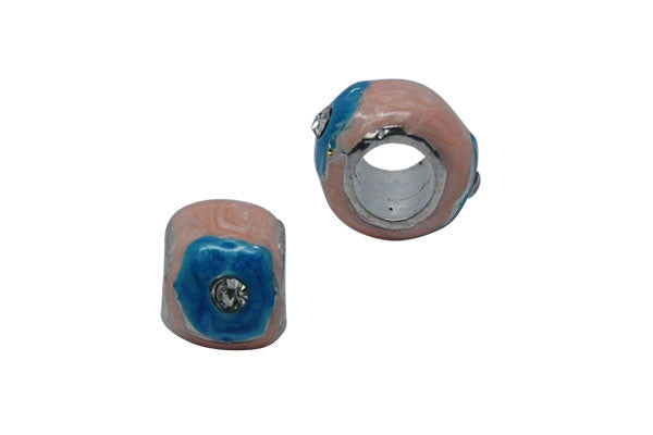 Metal Alloy Beads Drum w/Pink & Blue Enamel & Clear Rhinestone (Silver), 8x13mm