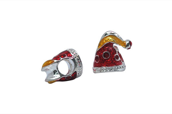 Metal Alloy Beads Elf Hat w/Red & Yellow Enamel (Silver), 11x11mm