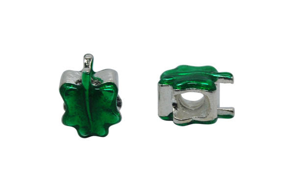 Metal Alloy Beads Green Leaf (Silver), 10x13mm