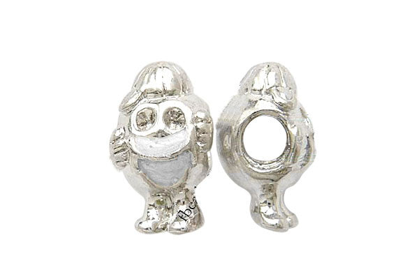 Metal Alloy Beads Kid w/Purple Enamel & Clear Rhinestone (Silver), 7x13mm