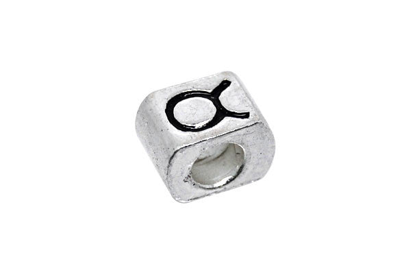 Metal Alloy Beads Nugget w/Black Enamel Taurus (Silver), 7x10mm