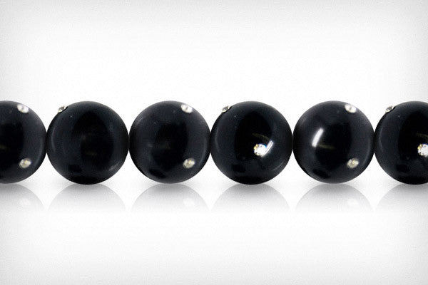 Shell Pearl Round Black w/Clear Czechish Rhinestone Beads