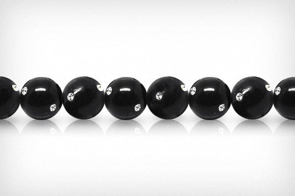 Shell Pearl Round Black w/Clear Czechish Rhinestone Beads