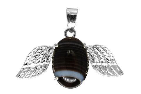 Pendant Agate (Black) w/ Wings