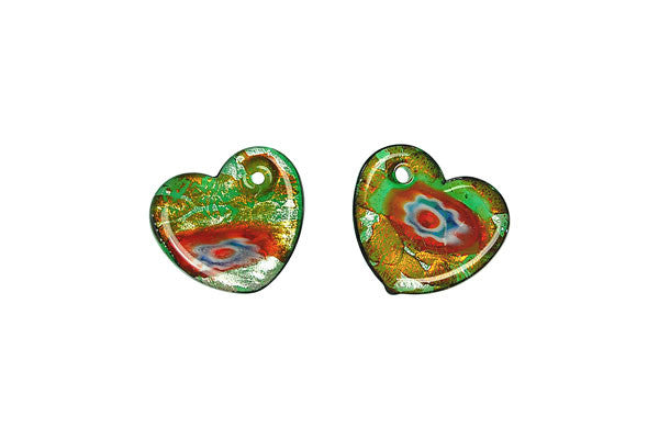 Murano Foil Glass Flat Heart Earrings (YHA02)