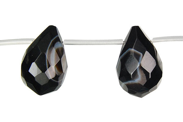 Sardonyx (Black) Faceted Briolette Beads