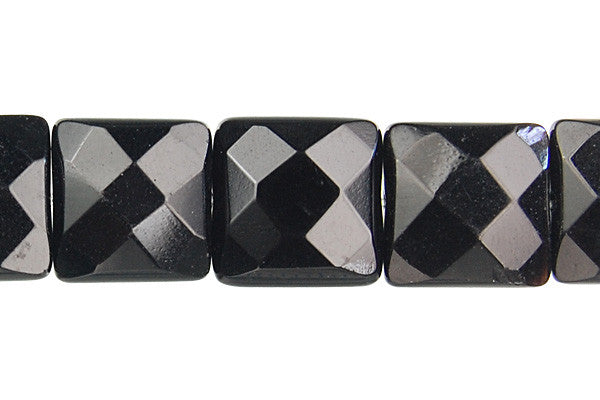 Black Onyx (AAA) Faceted Square Beads
