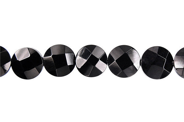 Black Onyx (AAA) Faceted Coin Beads