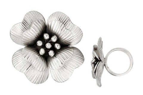 Hill Tribe Silver Wild Flower Ring, 40x30mm, Size 9
