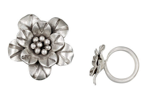 Hill Tribe Silver Flower Ring, 25X30mm, Size 7