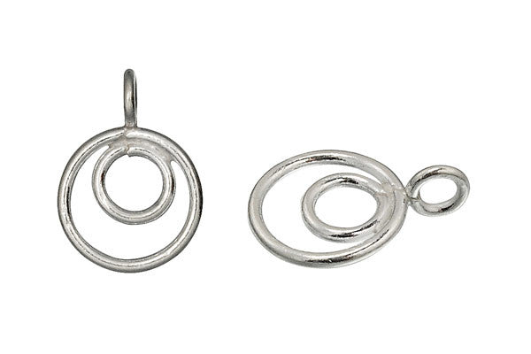 Hill Tribe Silver Double Ring Pendant Charm, 13.0mm