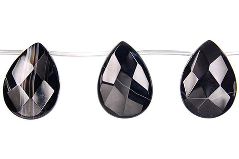 Sardonyx (Black) Faceted Flat Briolette Beads