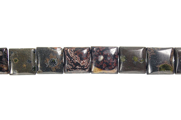 Black Leopardskin Jasper Flat Square Beads