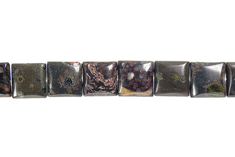 Black Leopardskin Jasper Flat Square Beads