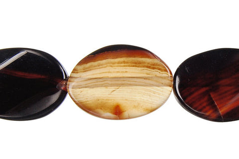 Zebra Onyx Twisted Flat Oval Beads