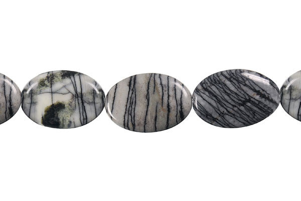 Black Webbed Jasper Flat Oval Beads